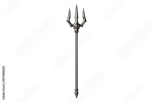 Polished three-pronged trident weapon icon isolated on black, ideal for game assets, fantasy illustrations, mythology branding, and dramatic poster compositions