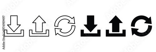 Billede på lærred Download, upload and refresh icons set with outline and solid glyph styles for web interface design vector illustration