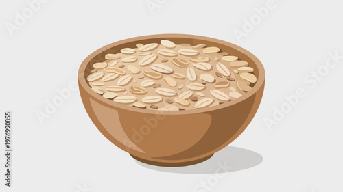A brown bowl filled with oats on a plain background