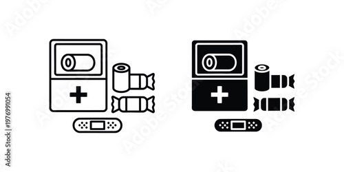 Two set first aid kit with medical bandages and gauze rolls