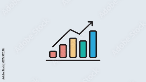 A colorful bar graph showing an upward trend with a black line and arrow indicating growth and success.