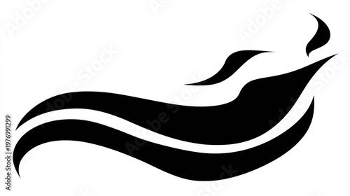 Abstract flowing shape with flame-like extensions, black on white background