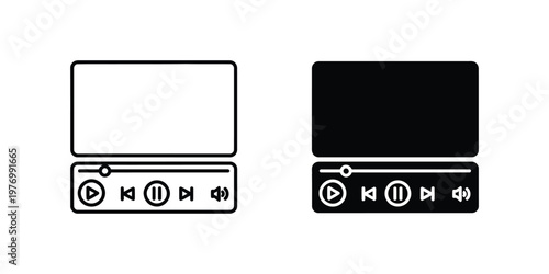 Two set media player interface outline and solid black set