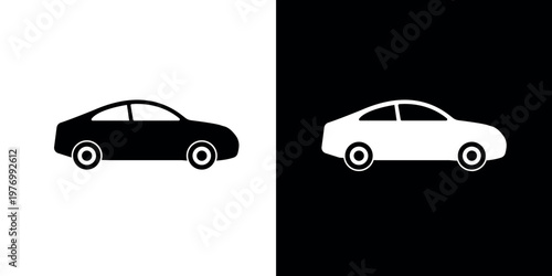 Minimalist Modern Car Side View Silhouette Icon on Isolated Background