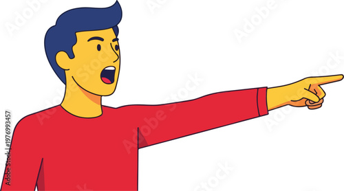 Surprised person pointing to something with an open mouth vector illustration