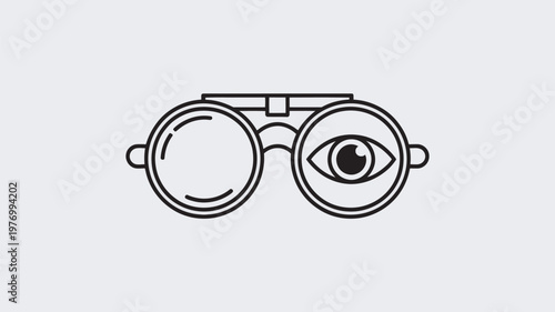 A minimalist line drawing of a pair of binoculars with one eye visible