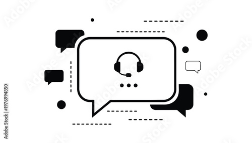 Headset icon in speech bubble with chat symbols vector illustration