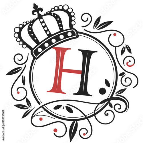 A regal crest featuring a crown and ornate letter H design