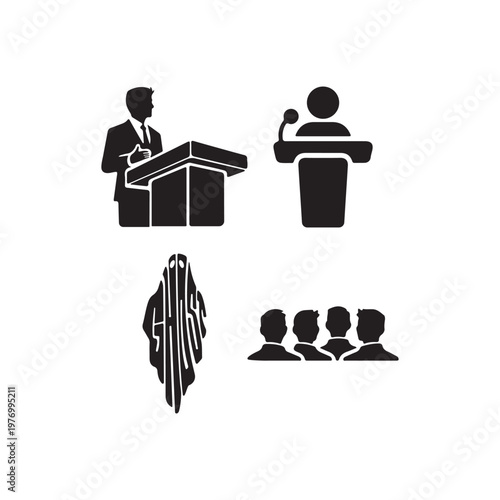 Four icons representing different public speaking and audience roles