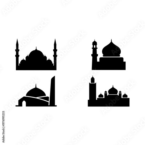 mosque icon set. silhouette of mosque icon set.
