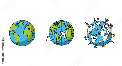 Global travel and transportation concept with airplanes around the world