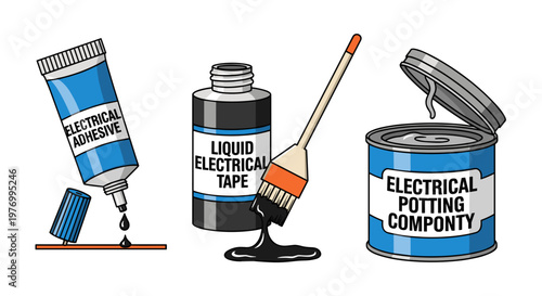 3D isometric illustration of electrical repair tools and supplies on white background