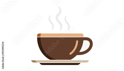 Steaming coffee cup on saucer vector illustration for morning beverage