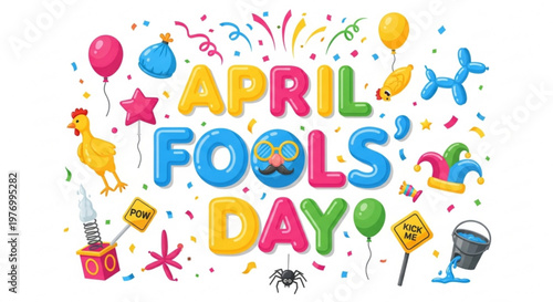 April Fools Day text with playful elements a festive illustration for pranks and jokes isolated on white background