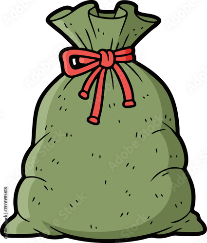 Bag Filled with Wealth Tied with a Decorative Red Ribbon Cartoon Illustration Symbolizing Financial Prosperity