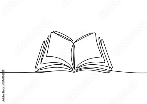 One line drawing of an opened book vector illustration isolated on white background for minimalist, education, reading, and literary design