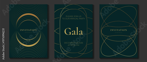 Luxury gala invitation card background vector. Golden elegant gradient gold line pattern on black and light background. Premium design illustration for wedding and vip cover template, grand opening.