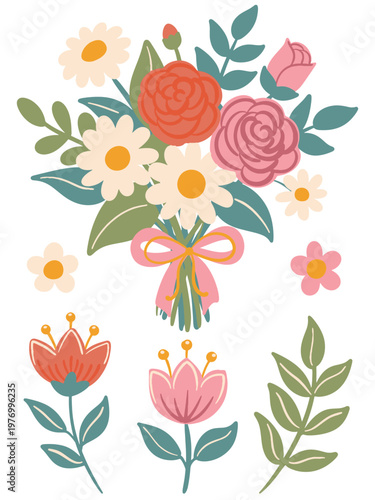 Seamless Pattern with Spring Flower Bouquets and Garden Blossoms