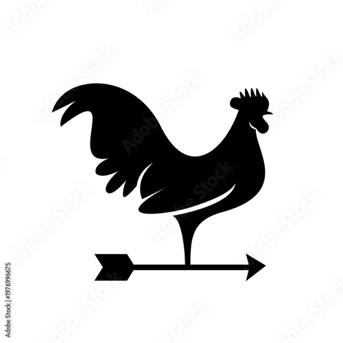 Rooster Weathervane Silhouette Icon on White Background
