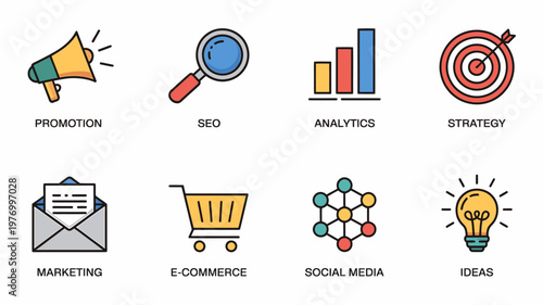 Digital marketing icons for business and online strategy concepts  modern flat style
