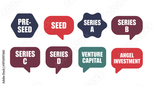 Colorful speech bubbles for venture capital funding stages isolated on white background