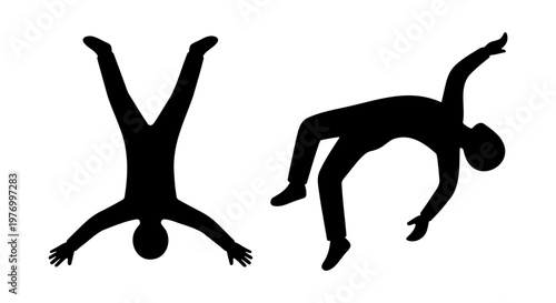 Falling man silhouette vector, person jumping and tumbling, human motion