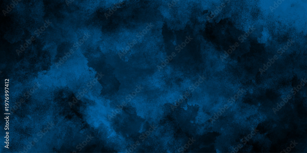 Obraz premium Abstract dark blue watercolor cloudiness, mist, or smog background. Dark navy blue sky with black background and blurred pattern. Vivid textured aquarelle painted art design background. 