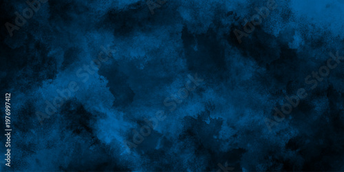 Abstract dark blue watercolor cloudiness, mist, or smog background. Dark navy blue sky with black background and blurred pattern. Vivid textured aquarelle painted art design background.	