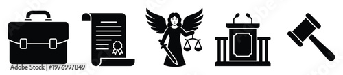 Legal justice symbols set providing essential icons for law related presentations educational materials or professional legal service promotions