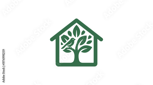 Eco-Friendly House Logo with Tree and Bird