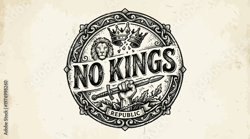 No Kings Republic Emblem in Vintage Style