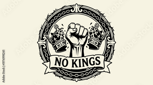 No Kings Emblem with Raised Fist and Crowns