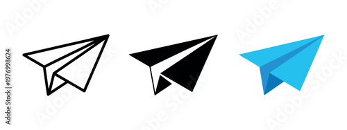 Paper plane vector icon illustration representing send message button, email, letter, online chat, and travel origami logo design