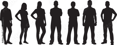 Black silhouettes, people icons, human figures, standing poses