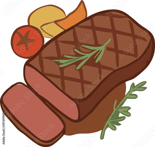 A fried steak flat illustration