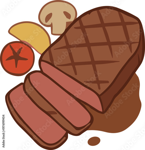 A fried steak flat illustration