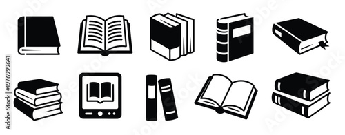 Book Icon Set, Books, Reading Symbols, Library Illustration, Education Graphics, Literature Icons, Knowledge Concept, Study And Learning Symbols, Open And Closed Book Designs