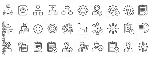 Workflow Icon Set. Contains Icons That Are Relevant For Business. Designed In Vector Outline Style.