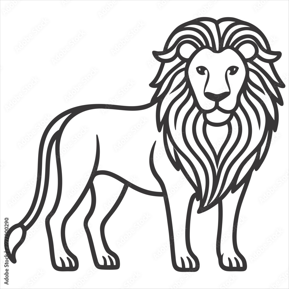 Obraz premium Majestic lion standing in bold line art style