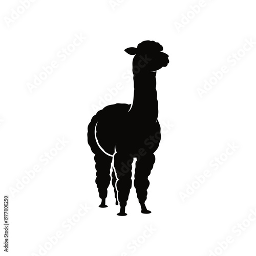 Black alpaca silhouette, llama icon, animal symbol, vector graphic