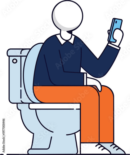Person Sitting on Toilet Using Smartphone Vector Illustration
