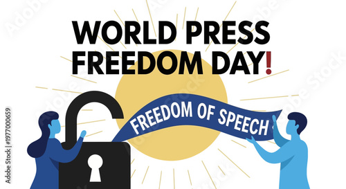World Press Freedom Day illustration with freedom of speech concept.