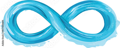 Abstract flowing water forming an infinity symbol shape with splashes and droplets suggesting fluidity and continuity