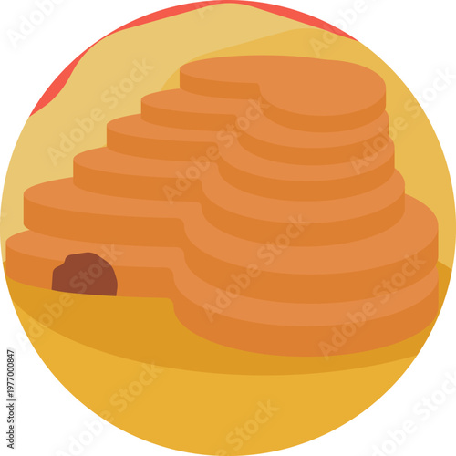 A simple triangular pyramid shape with clean edges, symbolizing ancient wealth and hidden treasures.