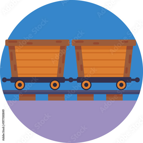 A wooden mining wagon filled with gold, typically shown on rails, symbolizing resource transport within a gold mine.