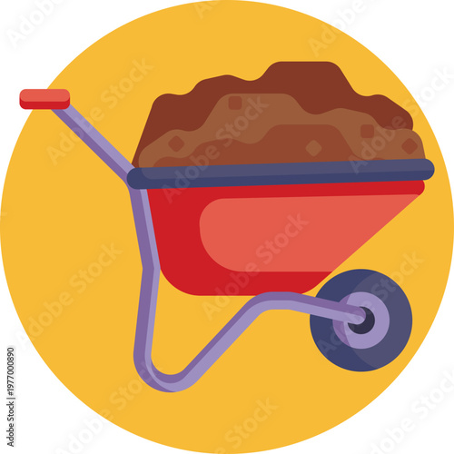 A sturdy wheelbarrow filled with gold ore, symbolizing the transport of mined resources from the excavation site.