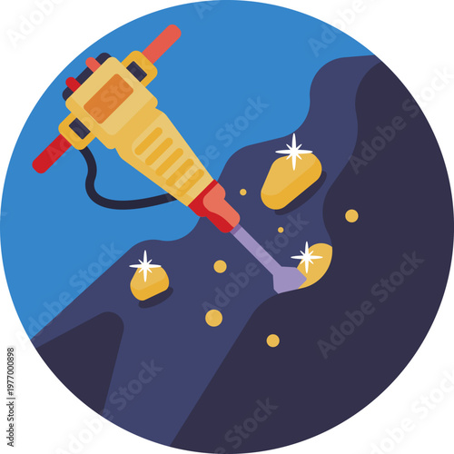 A compact jackhammer tool icon, symbolizing breaking or drilling into rock to extract gold.