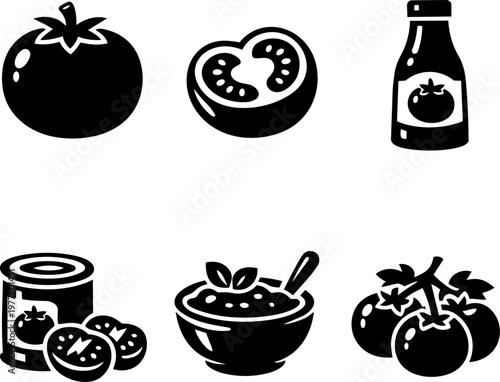 Line icon tomato ketchup sauce canned tomato and fresh vegetable set
