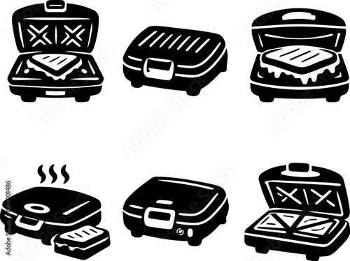 Line icon sandwich maker grill toaster and kitchen appliance set
