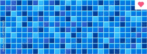 Swimming pool and bathroom blue tile, horizontal seamless pattern for kitchen, toilet room. Small ceramic square mosaic for wall, floor, backsplash, interior surface, vector illustration